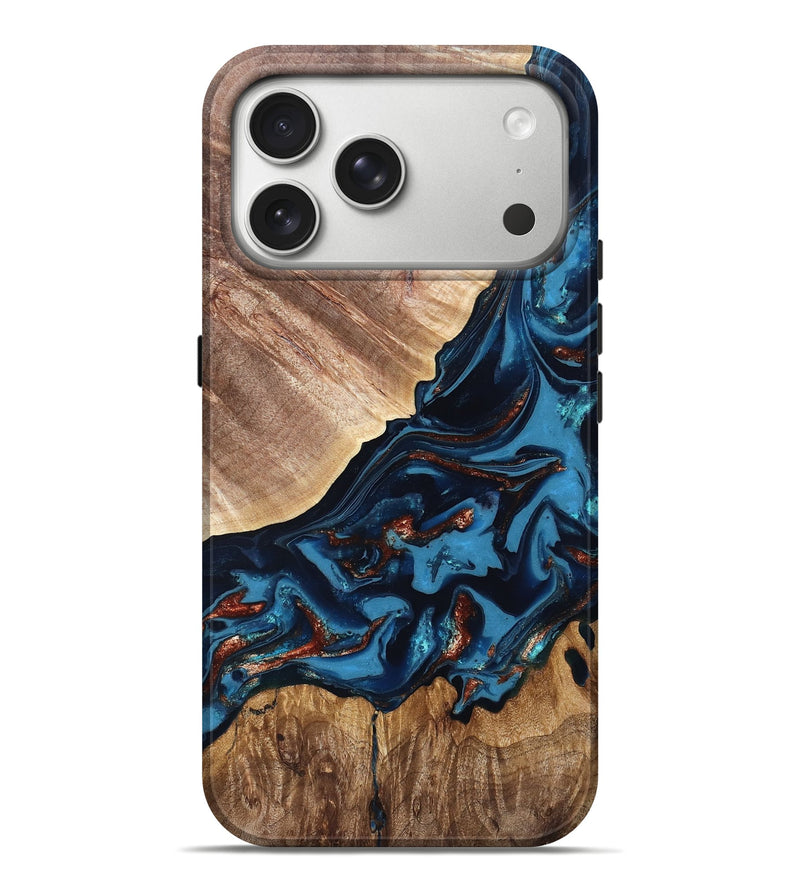iPhone 17 Pro Max Wood Live Edge Phone Case - Chynna (Teal & Gold, 820701)