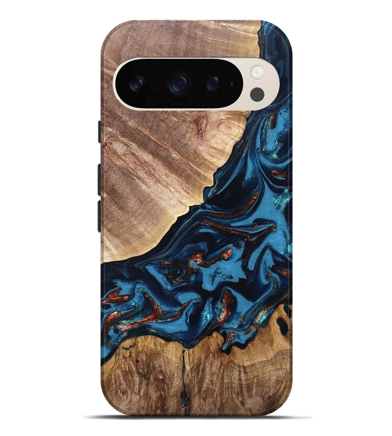 Pixel 10 Pro XL Wood Live Edge Phone Case - Chynna (Teal & Gold, 820701)