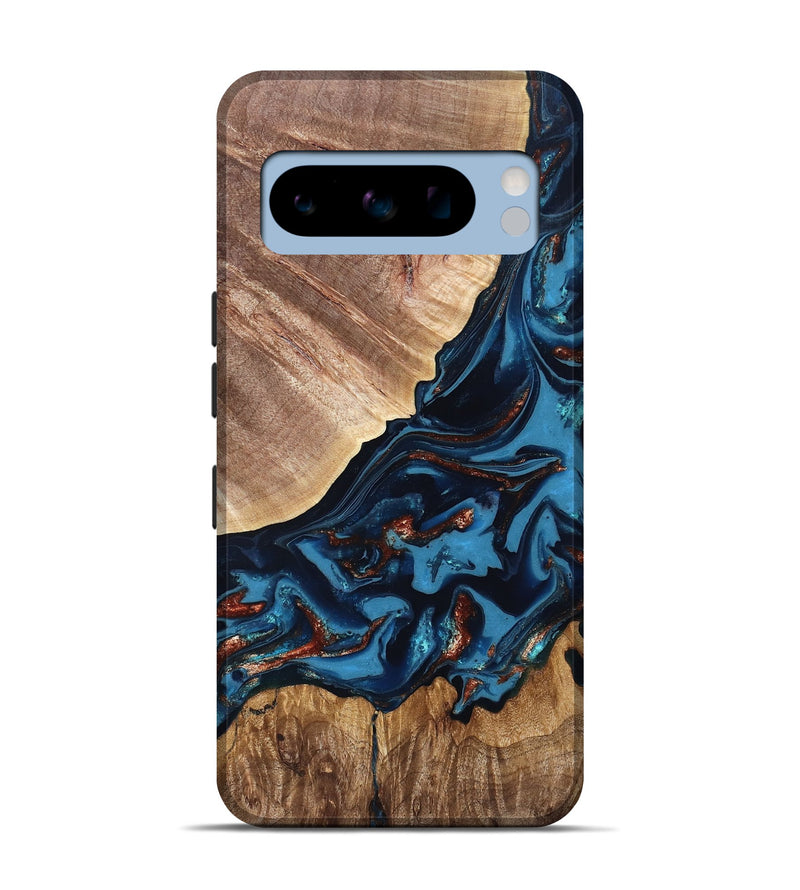 Pixel 8 Pro Wood Live Edge Phone Case - Chynna (Teal & Gold, 820701)