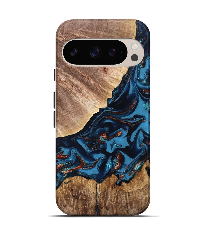 Pixel 9 Wood Live Edge Phone Case - Chynna (Teal & Gold, 820701)