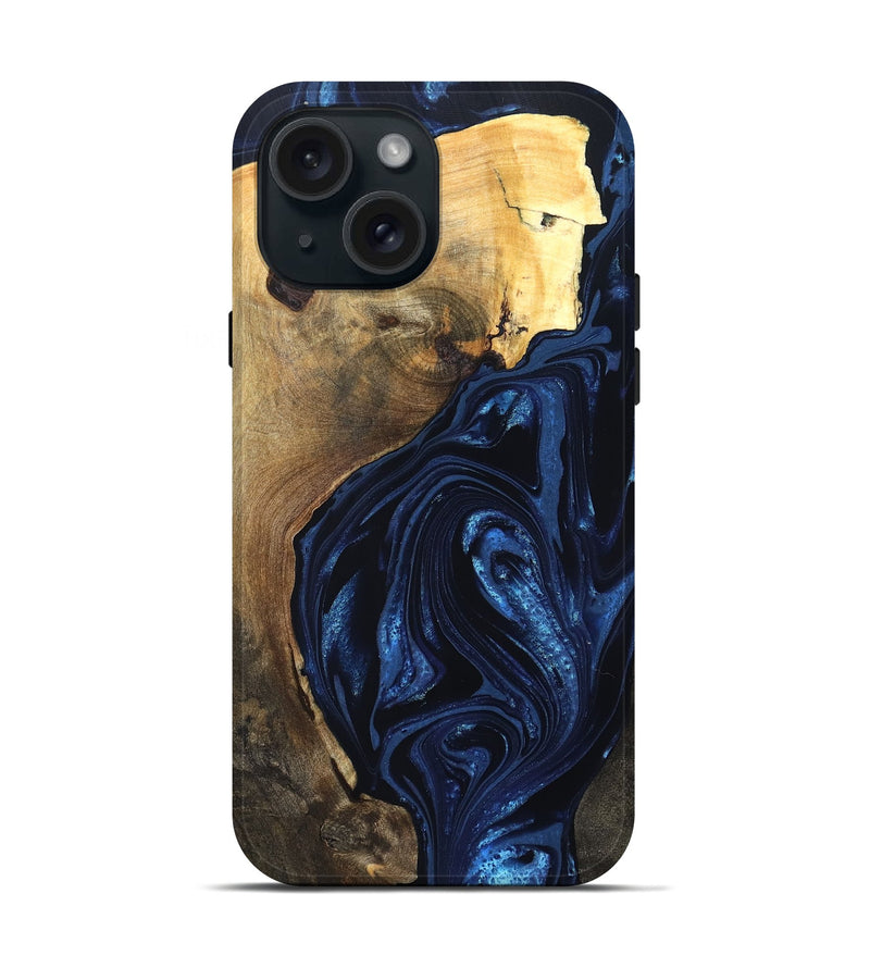 iPhone 15 Wood Live Edge Phone Case - Zariyah (Blue, 820702)