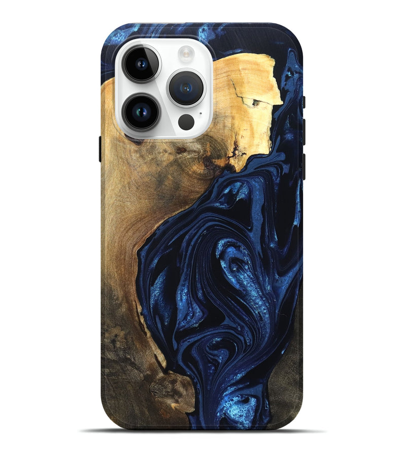 iPhone 15 Pro Max Wood Live Edge Phone Case - Zariyah (Blue, 820702)