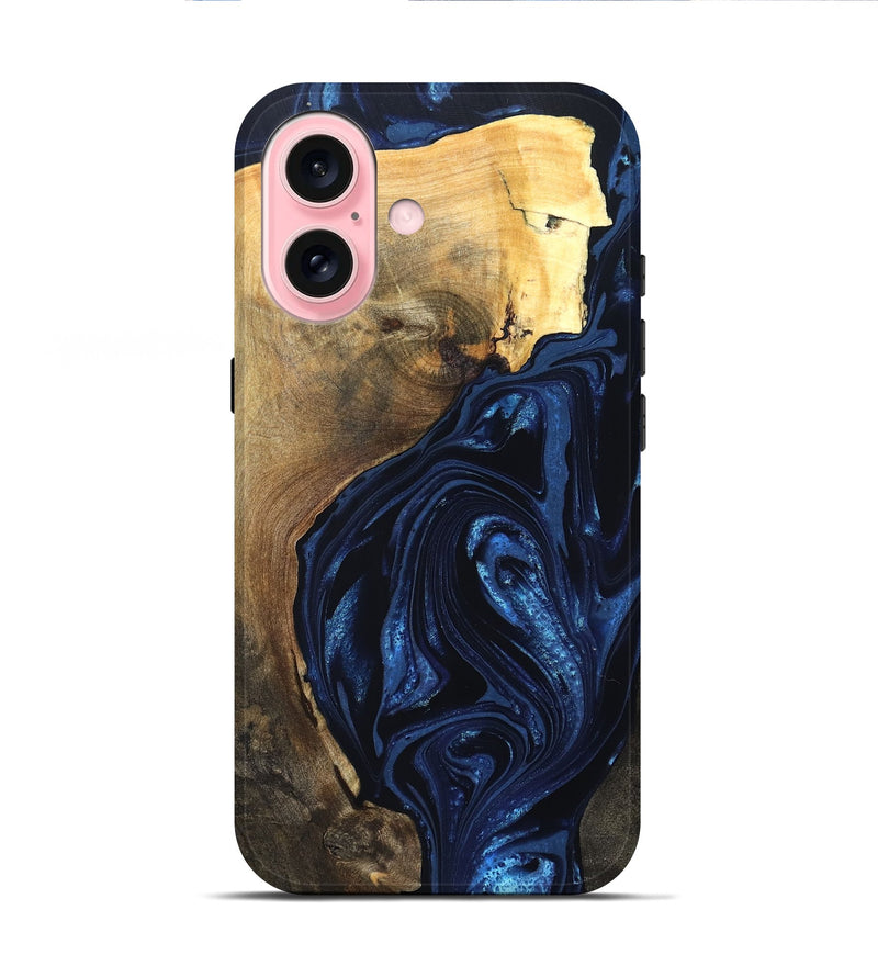 iPhone 16 Wood Live Edge Phone Case - Zariyah (Blue, 820702)