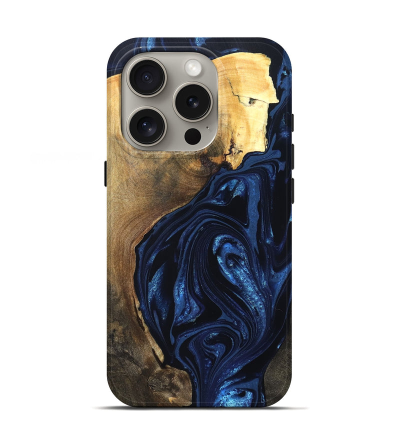 iPhone 16 Pro Wood Live Edge Phone Case - Zariyah (Blue, 820702)