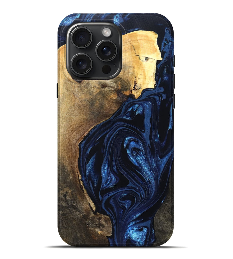 iPhone 16 Pro Max Wood Live Edge Phone Case - Zariyah (Blue, 820702)