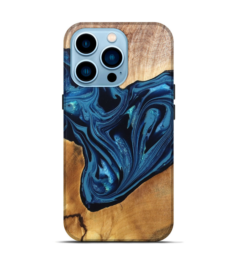 iPhone 14 Pro Wood Live Edge Phone Case - Gianni (Blue, 820705)