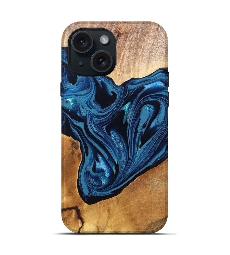 iPhone 15 Wood Live Edge Phone Case - Gianni (Blue, 820705)