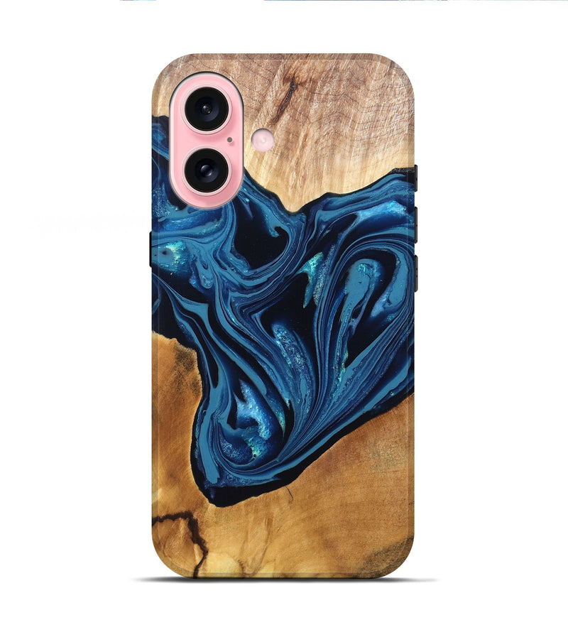 iPhone 16 Wood Live Edge Phone Case - Gianni (Blue, 820705)