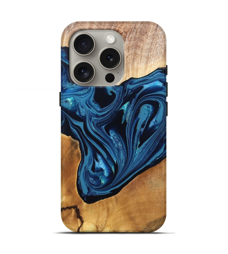 iPhone 16 Pro Wood Live Edge Phone Case - Gianni (Blue, 820705)