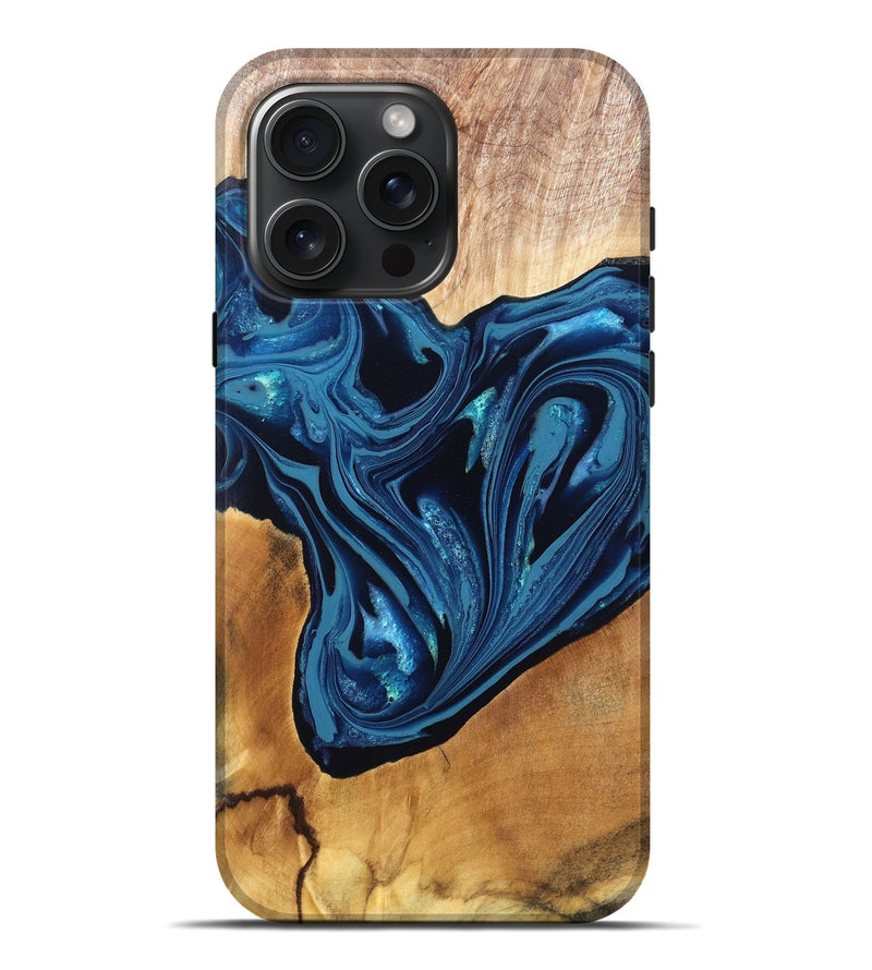 iPhone 16 Pro Max Wood Live Edge Phone Case - Gianni (Blue, 820705)