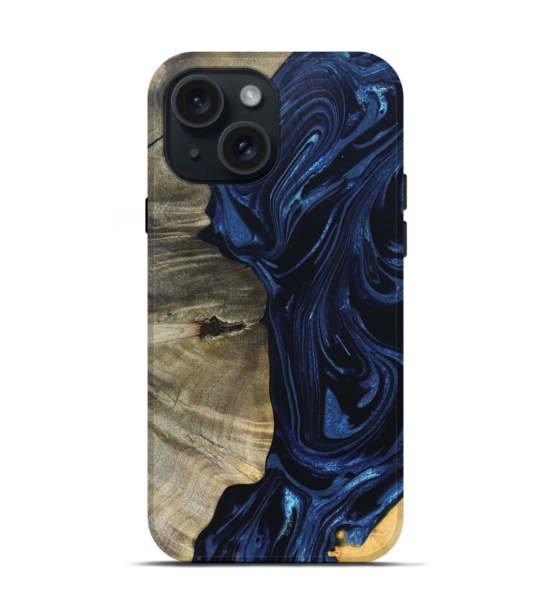 iPhone 15 Wood Live Edge Phone Case - Kellen (Blue, 820706)