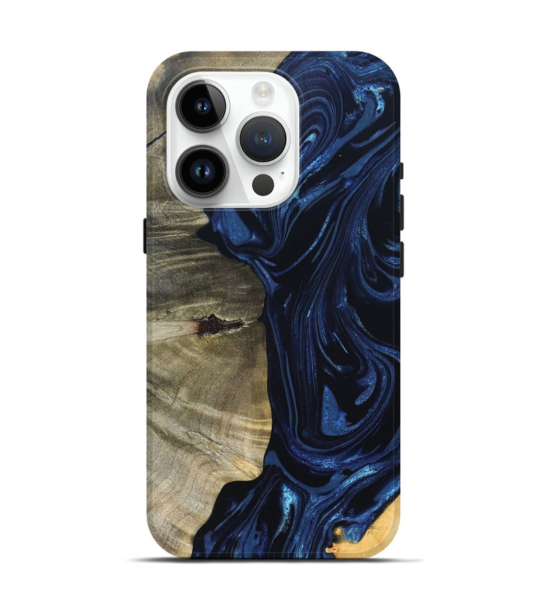 iPhone 15 Pro Wood Live Edge Phone Case - Kellen (Blue, 820706)