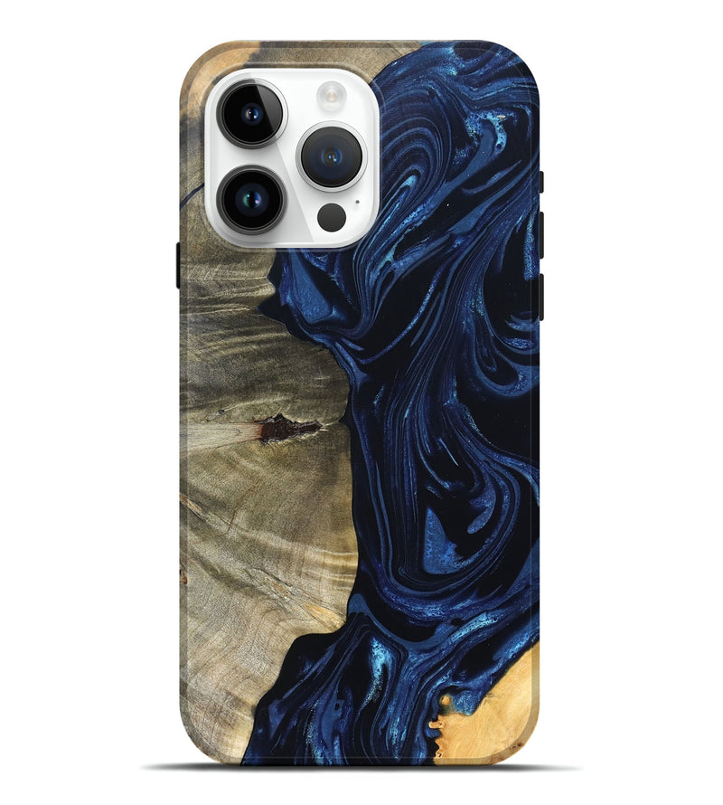iPhone 15 Pro Max Wood Live Edge Phone Case - Kellen (Blue, 820706)
