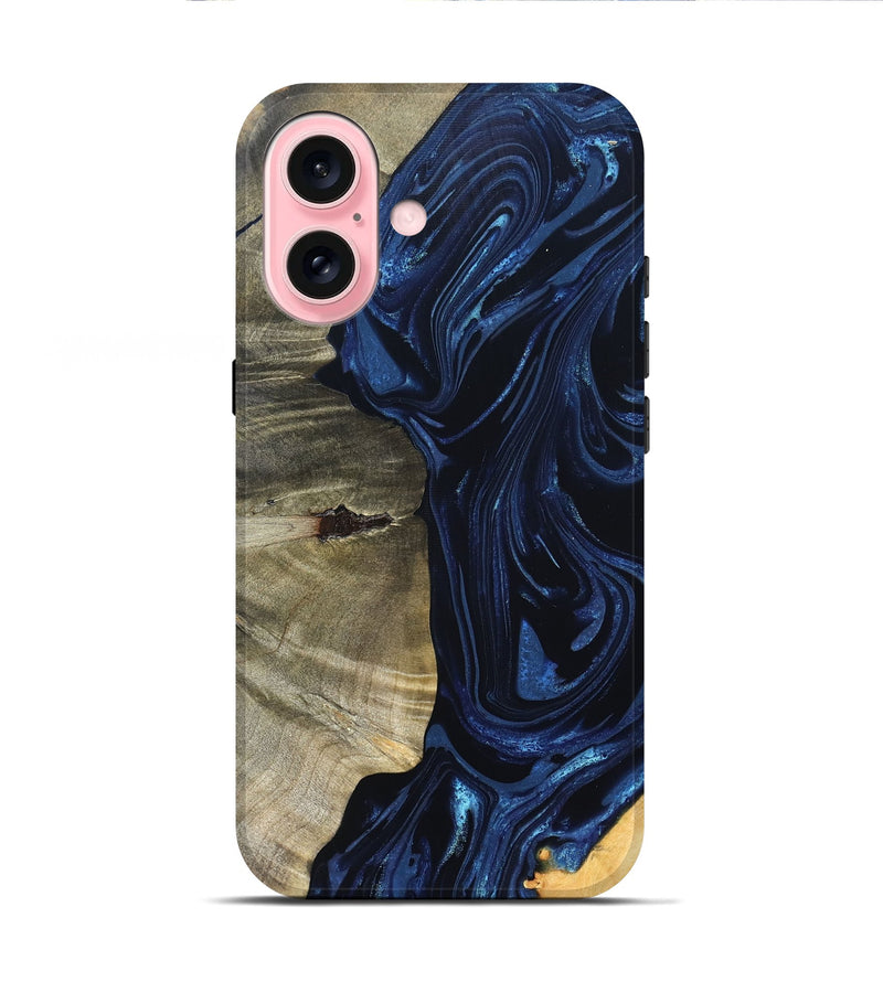 iPhone 16 Wood Live Edge Phone Case - Kellen (Blue, 820706)