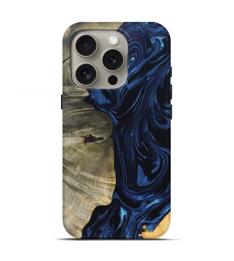 iPhone 16 Pro Wood Live Edge Phone Case - Kellen (Blue, 820706)