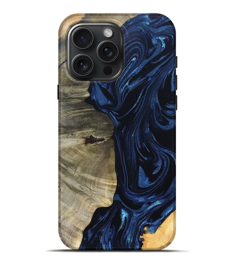 iPhone 16 Pro Max Wood Live Edge Phone Case - Kellen (Blue, 820706)