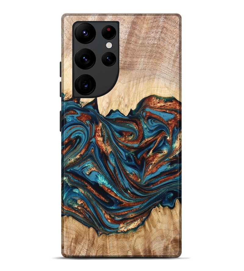 Galaxy S22 Ultra Wood Live Edge Phone Case - Tyree (Teal & Gold, 820708)