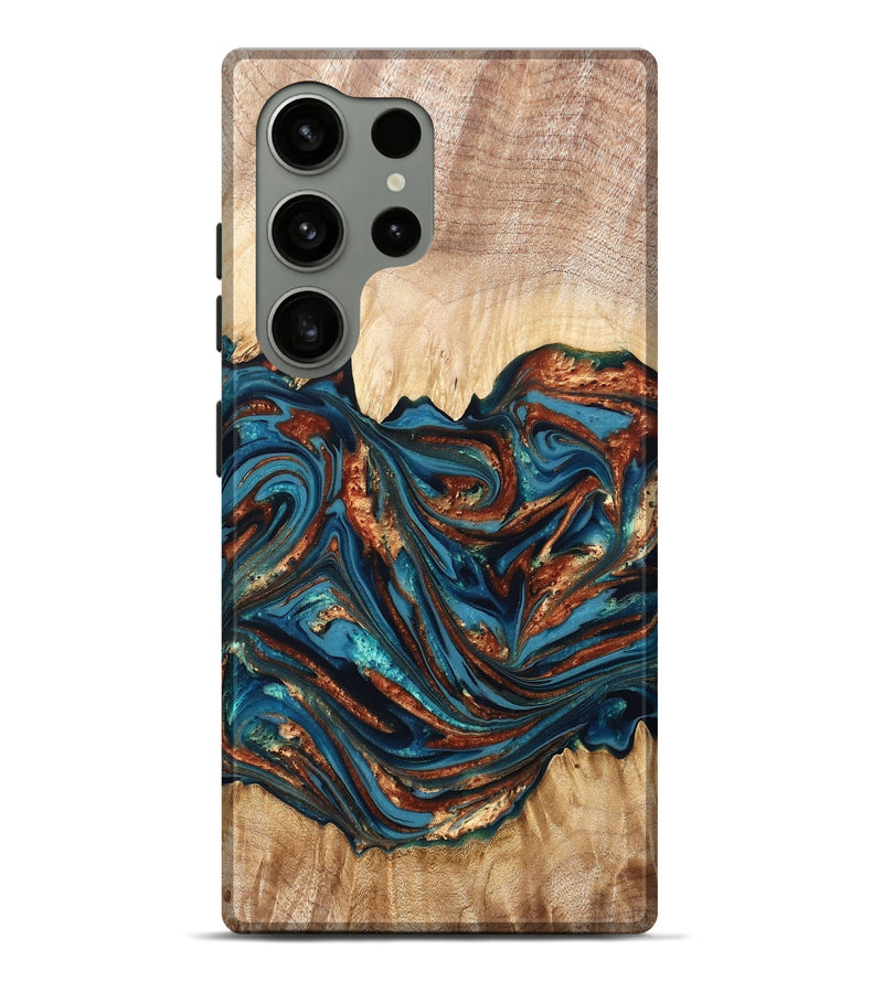 Galaxy S24 Ultra Wood Live Edge Phone Case - Tyree (Teal & Gold, 820708)