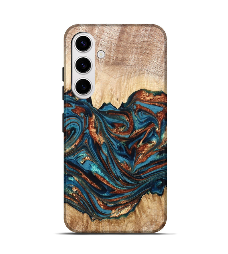 Galaxy S25 Wood Live Edge Phone Case - Tyree (Teal & Gold, 820708)