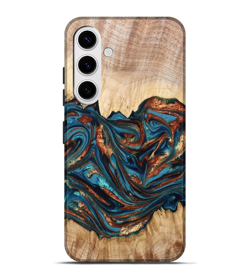 Galaxy S25 Plus Wood Live Edge Phone Case - Tyree (Teal & Gold, 820708)