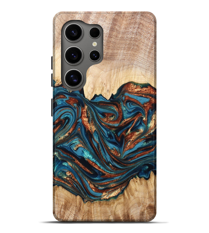 Galaxy S25 Ultra Wood Live Edge Phone Case - Tyree (Teal & Gold, 820708)