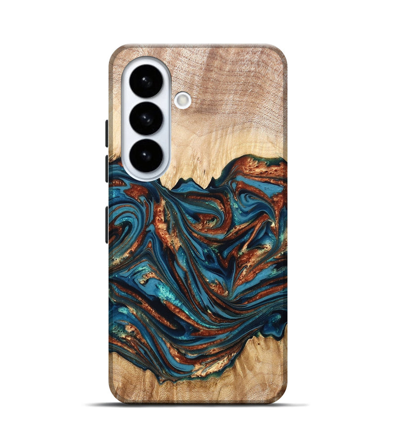 Galaxy S26 Wood Live Edge Phone Case - Tyree (Teal & Gold, 820708)