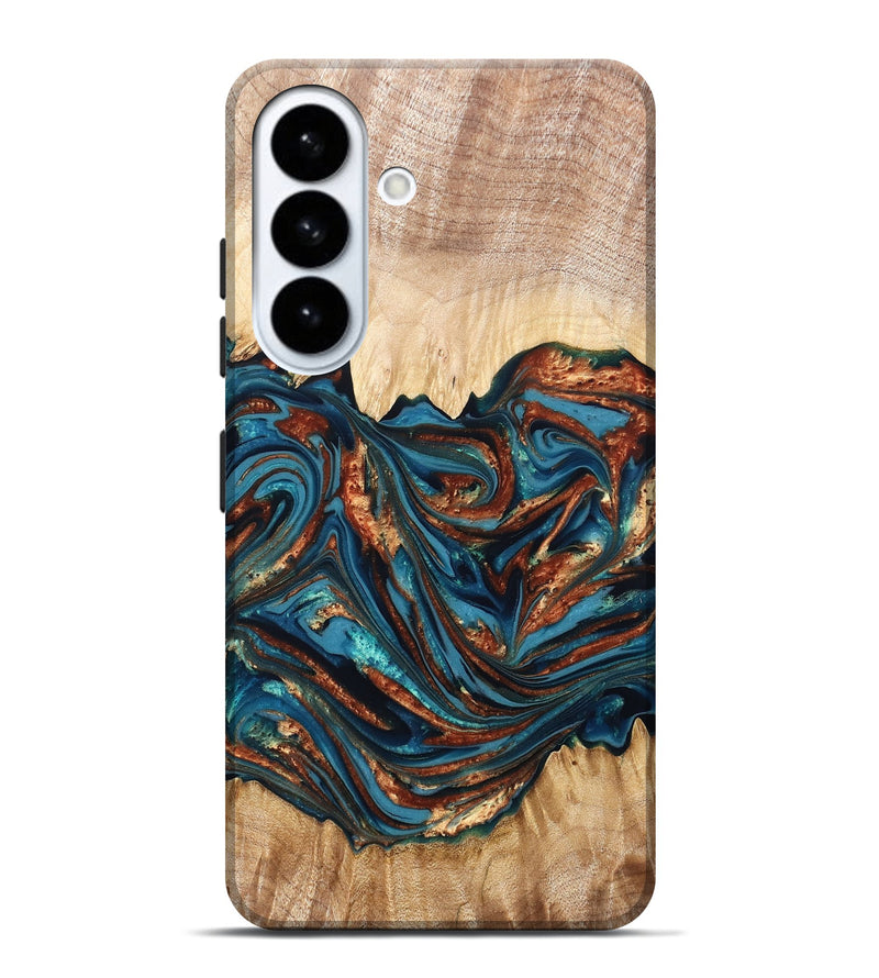 Galaxy S26 Plus Wood Live Edge Phone Case - Tyree (Teal & Gold, 820708)
