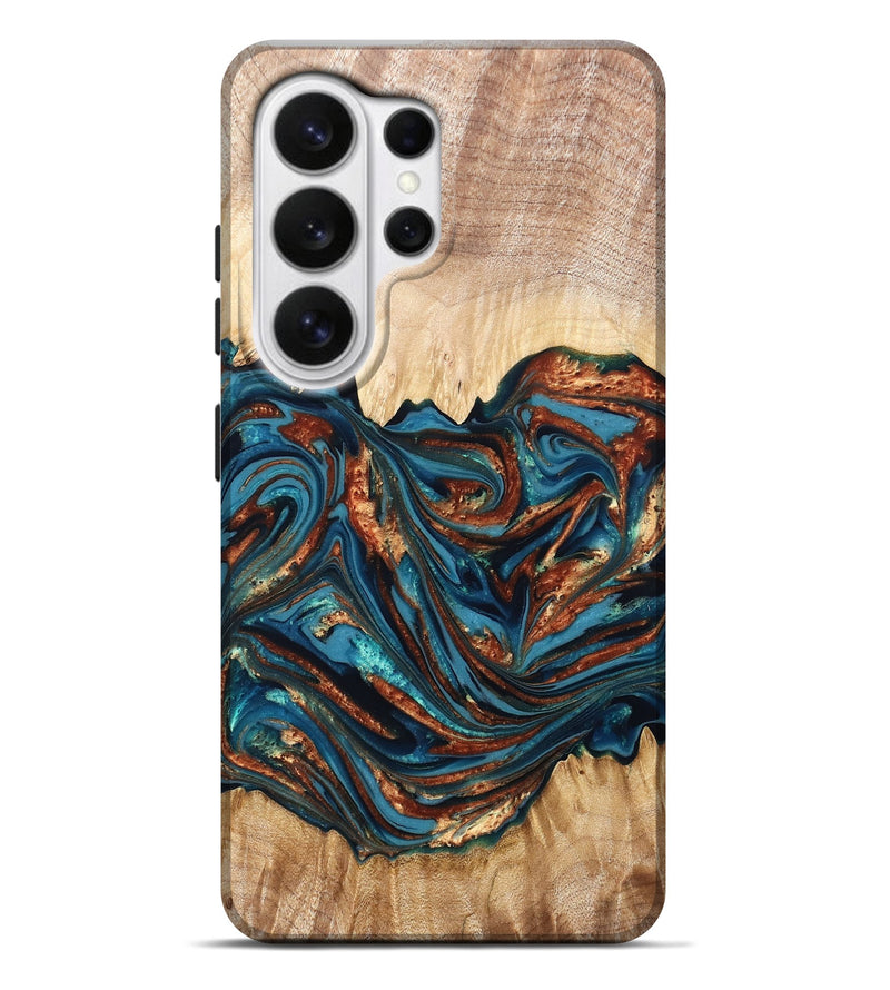 Galaxy S26 Ultra Wood Live Edge Phone Case - Tyree (Teal & Gold, 820708)