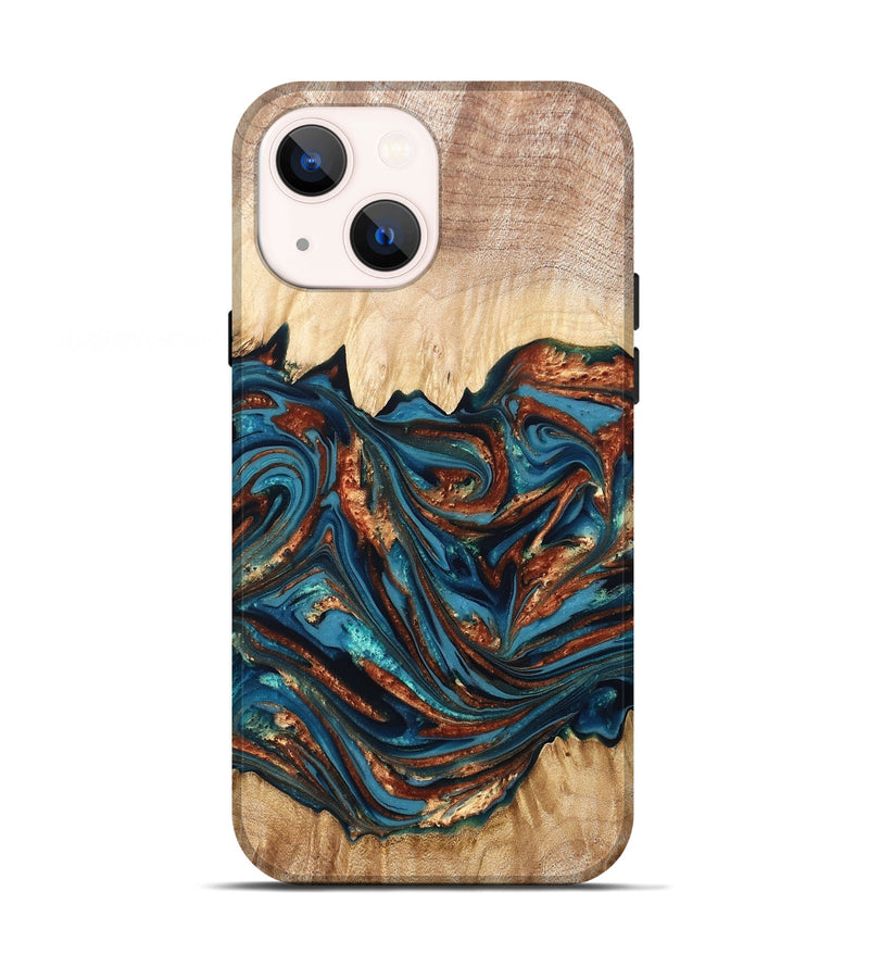 iPhone 13 Wood Live Edge Phone Case - Tyree (Teal & Gold, 820708)