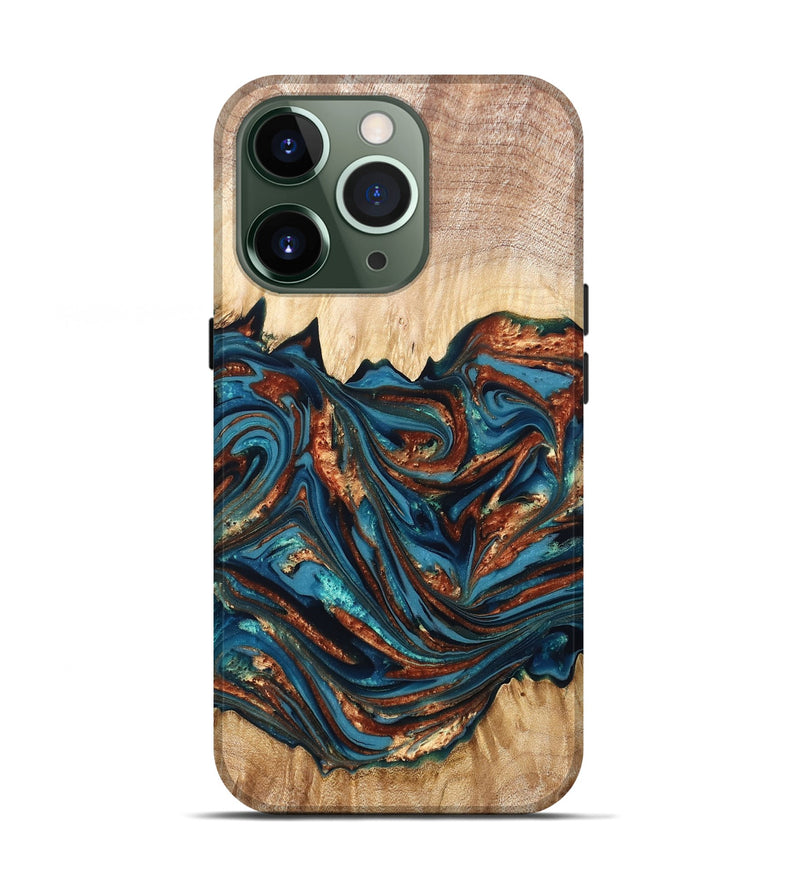 iPhone 13 Pro Wood Live Edge Phone Case - Tyree (Teal & Gold, 820708)