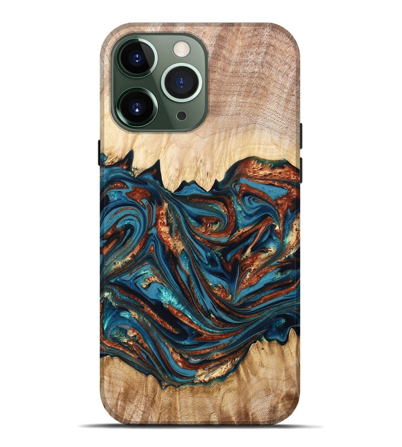 iPhone 13 Pro Max Wood Live Edge Phone Case - Tyree (Teal & Gold, 820708)