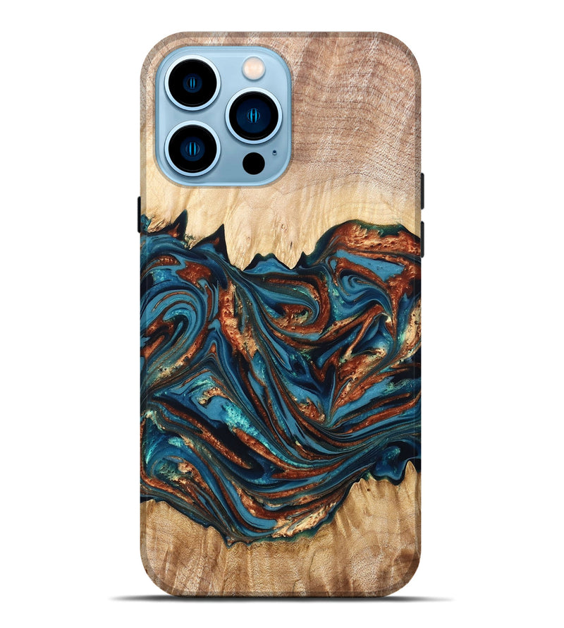 iPhone 14 Pro Max Wood Live Edge Phone Case - Tyree (Teal & Gold, 820708)