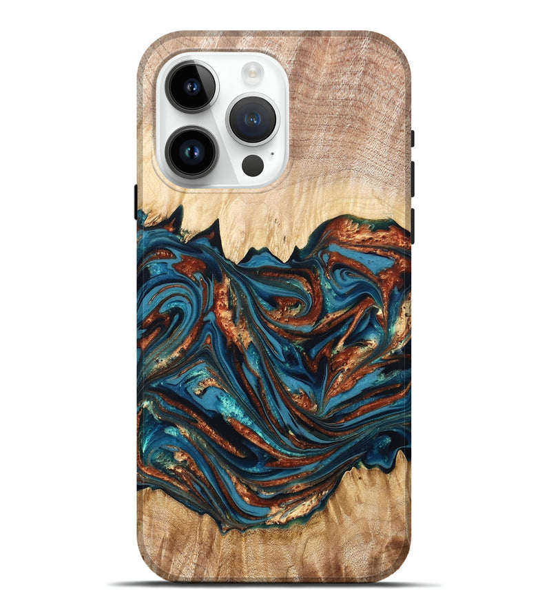 iPhone 15 Pro Max Wood Live Edge Phone Case - Tyree (Teal & Gold, 820708)