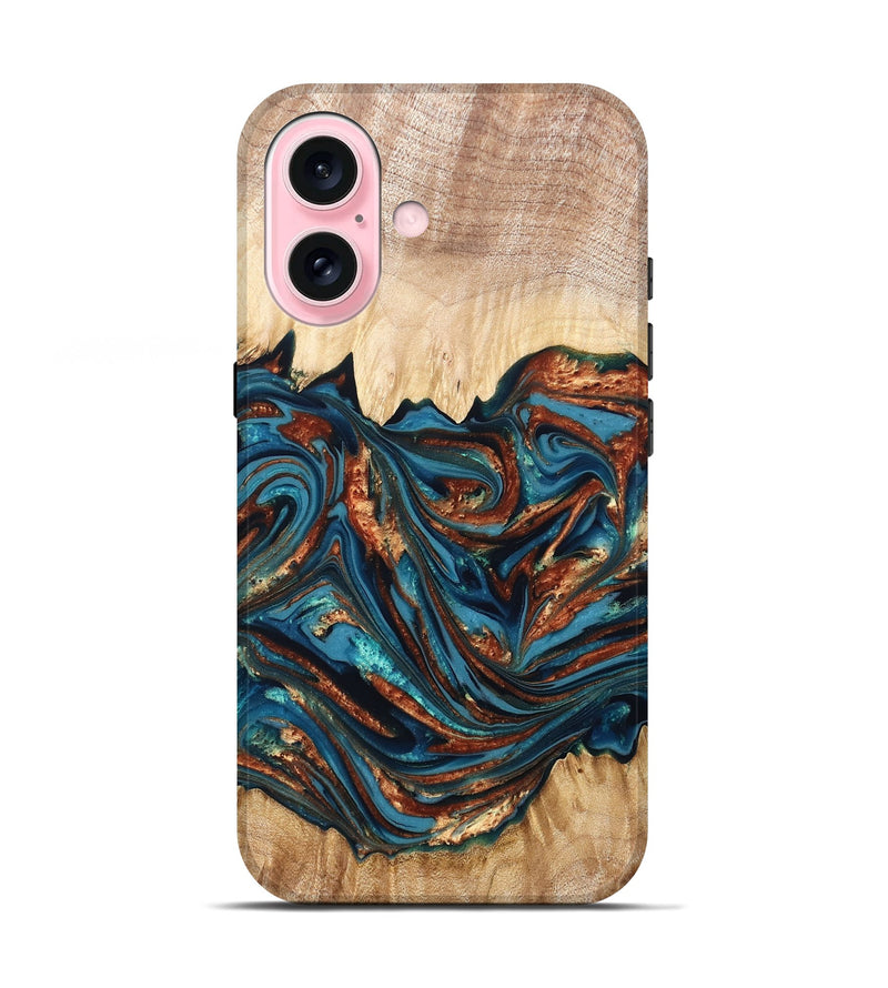 iPhone 17 Wood Live Edge Phone Case - Tyree (Teal & Gold, 820708)