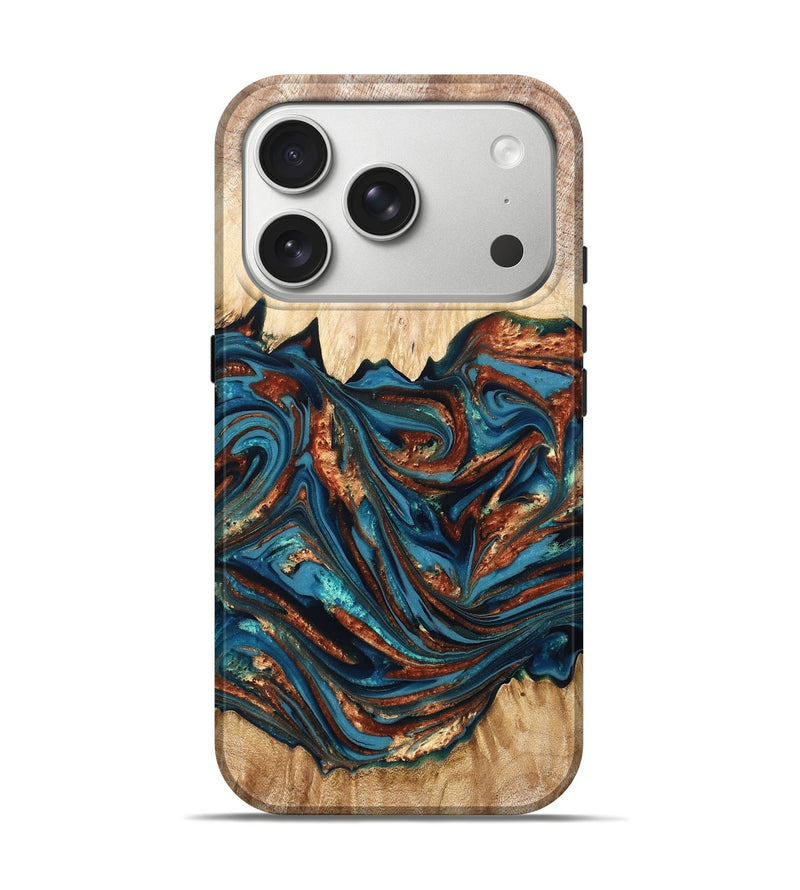 iPhone 17 Pro Wood Live Edge Phone Case - Tyree (Teal & Gold, 820708)
