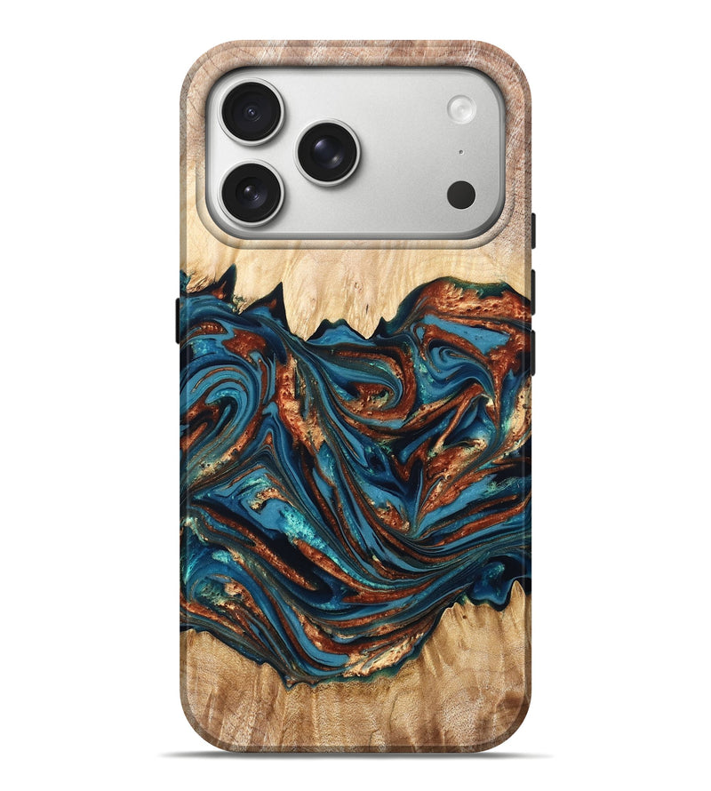 iPhone 17 Pro Max Wood Live Edge Phone Case - Tyree (Teal & Gold, 820708)