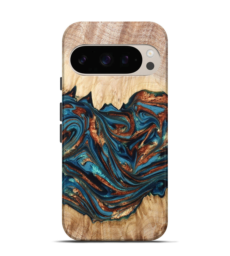 Pixel 10 Wood Live Edge Phone Case - Tyree (Teal & Gold, 820708)