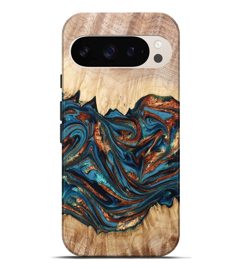 Pixel 10 Pro XL Wood Live Edge Phone Case - Tyree (Teal & Gold, 820708)