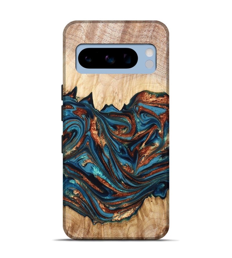 Pixel 8 Pro Wood Live Edge Phone Case - Tyree (Teal & Gold, 820708)