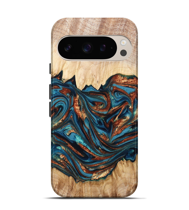 Pixel 9 Pro Wood Live Edge Phone Case - Tyree (Teal & Gold, 820708)