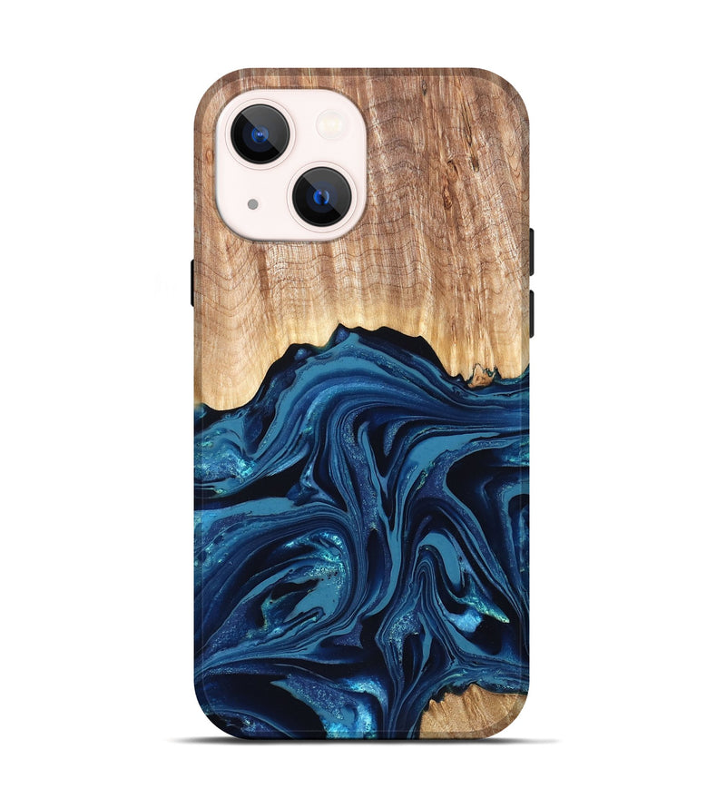 iPhone 14 Wood Live Edge Phone Case - Liza (Blue, 820709)