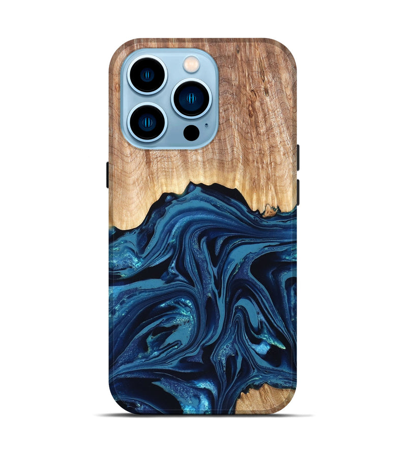 iPhone 14 Pro Wood Live Edge Phone Case - Liza (Blue, 820709)