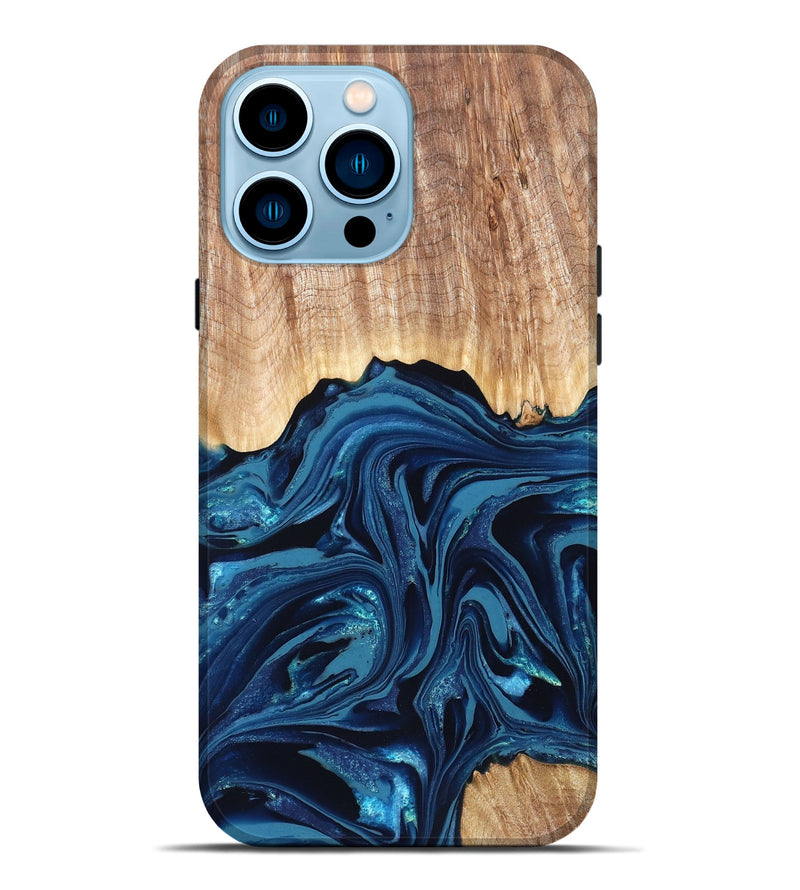 iPhone 14 Pro Max Wood Live Edge Phone Case - Liza (Blue, 820709)