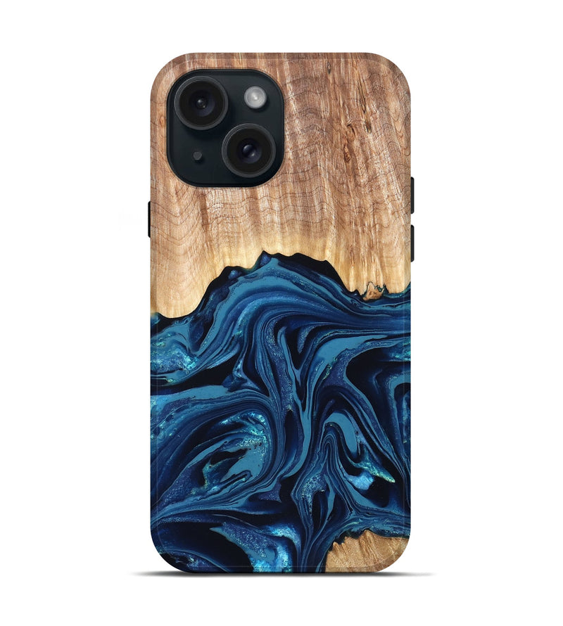 iPhone 15 Wood Live Edge Phone Case - Liza (Blue, 820709)