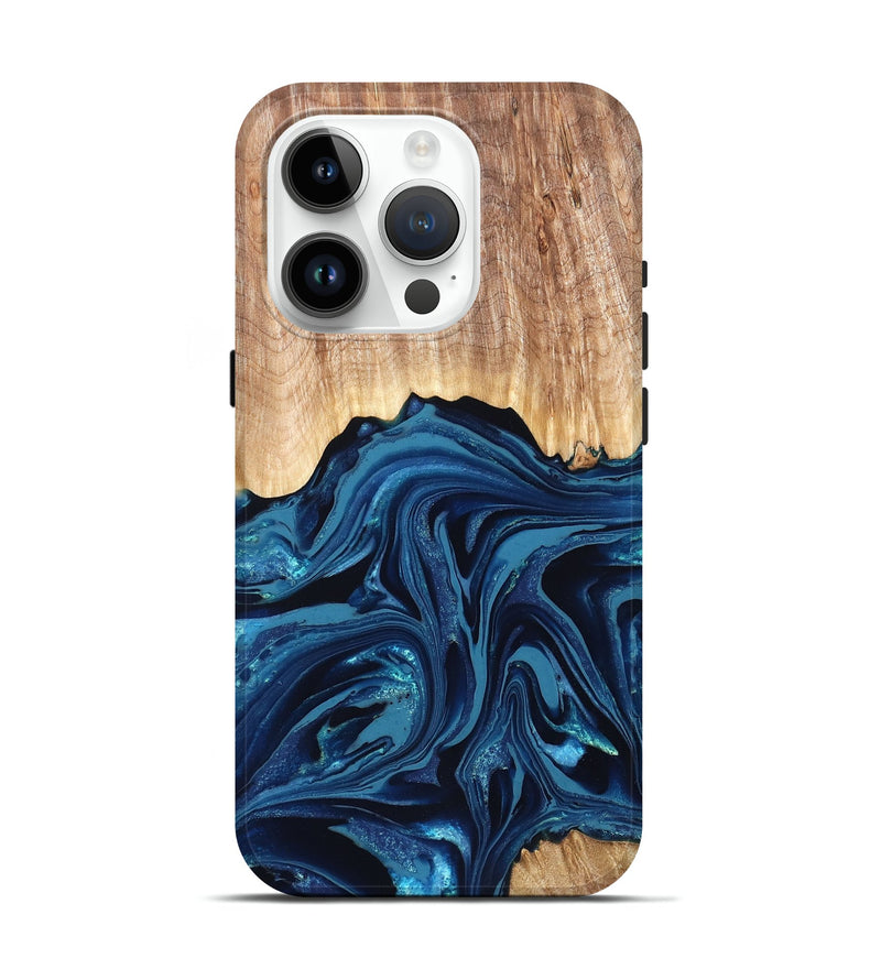 iPhone 15 Pro Wood Live Edge Phone Case - Liza (Blue, 820709)