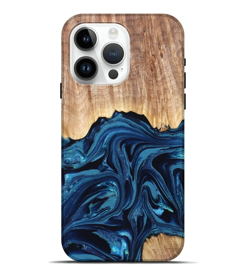 iPhone 15 Pro Max Wood Live Edge Phone Case - Liza (Blue, 820709)