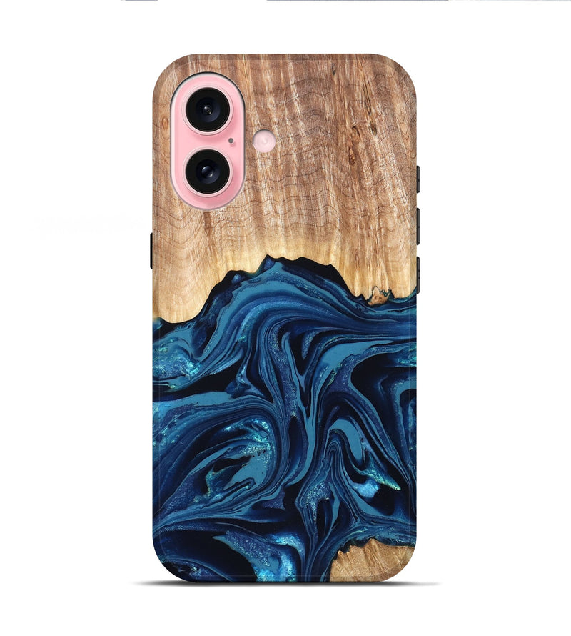 iPhone 16 Wood Live Edge Phone Case - Liza (Blue, 820709)