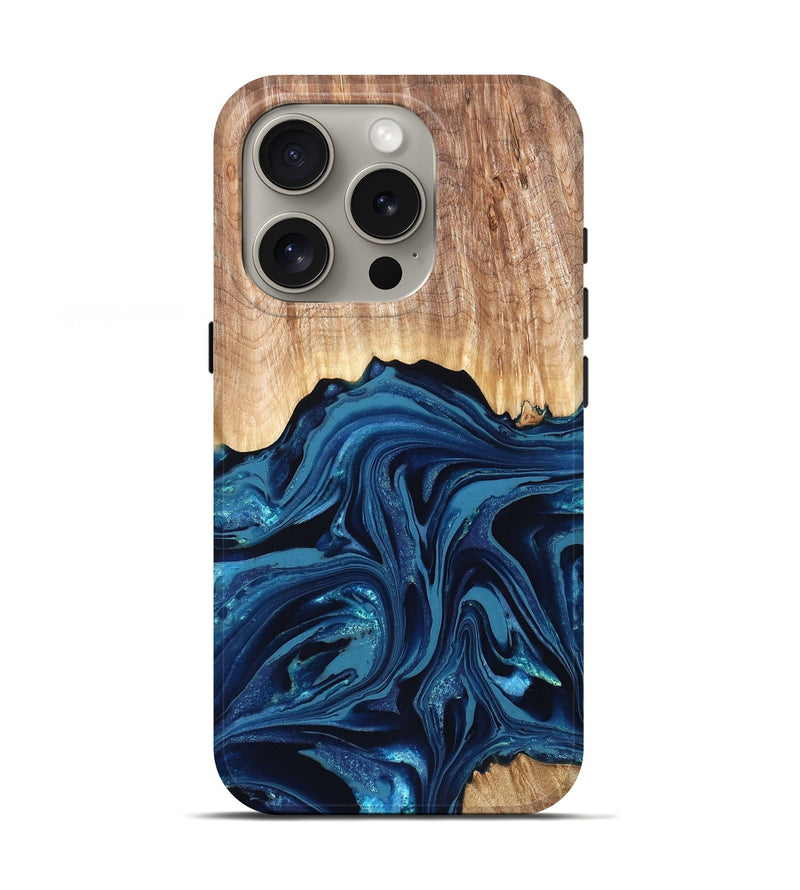 iPhone 16 Pro Wood Live Edge Phone Case - Liza (Blue, 820709)