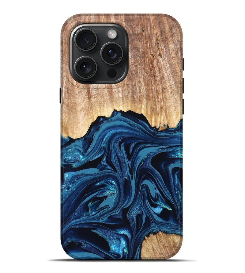 iPhone 16 Pro Max Wood Live Edge Phone Case - Liza (Blue, 820709)