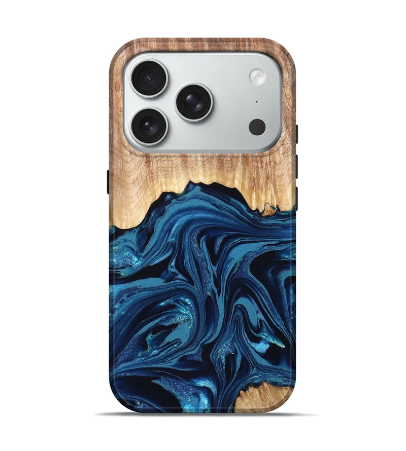 iPhone 18 Pro Wood Live Edge Phone Case - Liza (Blue, 820709)